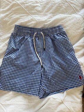 Ralph Lauren Blue and White Gingham Drawstring Men’s Shorts